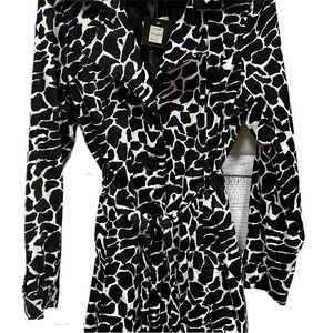 Vintage Animal Giraffe Print Trench Coat Black and White